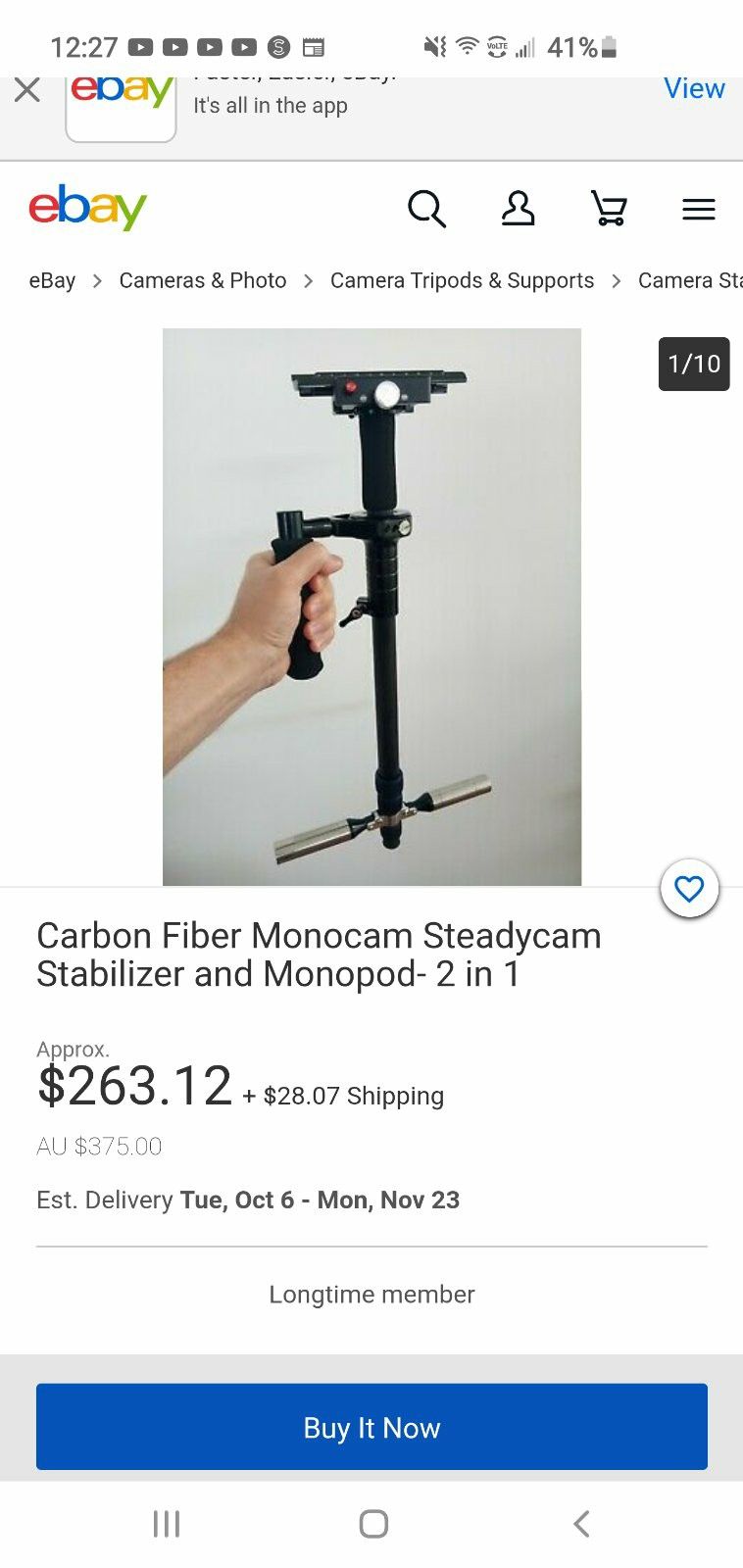 Like new Carbon Fiber Monocam Steadycam Stabilizer and Monopod 2 in 1