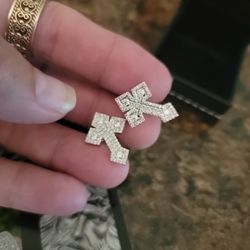 1 CT Moissanite CROSS CRUCIFIX Earrings 925 Silver