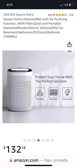 Deshumidificador de aire de 33.8 fl oz con función de purificación de aire, filtro HEPA real, apagado automático, control táctil, velocidad de aire aj