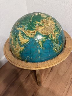 Vintage Globe With Wood Stand