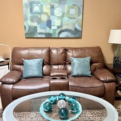 Two 72″ Chocolate Brown Power Theatre Recliners w/ Center Console — $550 OBO