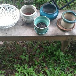 Flower Pots Sold White Bowl An Tourquse Leaves 3 Left 