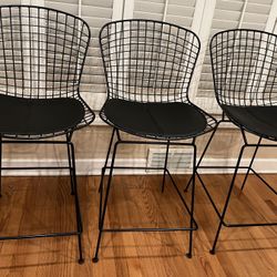 Set of 3 Black Jurgis Metal Grid Counter Stools with Cushions