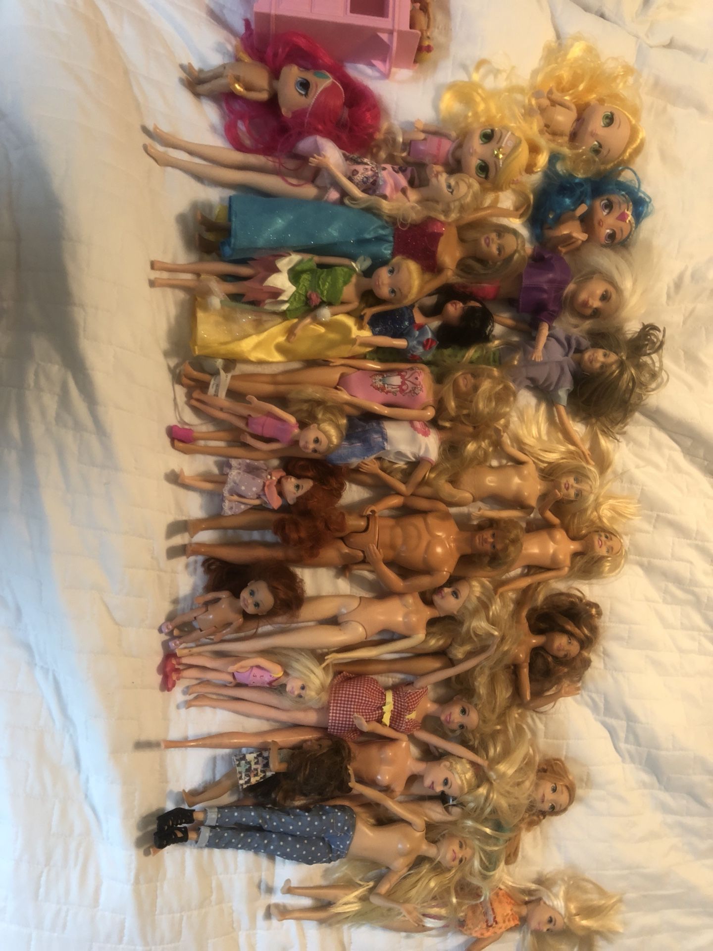Lot of 28 barbies/dolls shimmer and shine and accessories