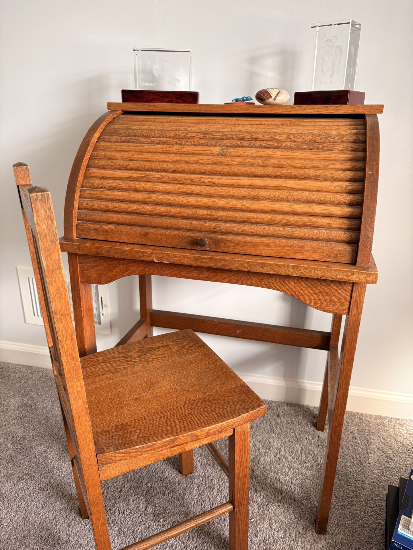 Rare Vintage Roll Top Desk And Chair