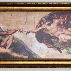 God and Adam Hands Detail Canvas Art Print Stretched Framed Painting Picture Poster Giclee Wall Decor by Michelangelo - 42”x22”