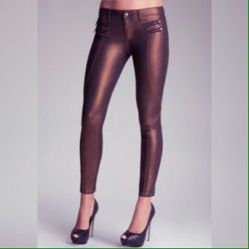 NWT New W Tags bebe Rustish Shimmery Multi Zip Seam Skinny Size 24 inch waist is a US size 00 or 0