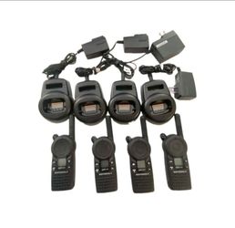 Lot of 4 Motorola CLS1410 4 Channel UHF Two-Way Radio W/Base Chargers & Cables