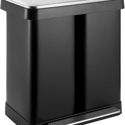 16 Gallon Dual Compartment Trash Can, Hands-Free Recycling Rectangular Garbage Bin, Stainless Steel Step-On Dustbin with Soft-Close Lid, Removable Inn