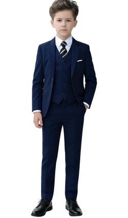 Boys Navy Blue 5-Piece Suit Size 10