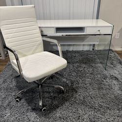 White Writing Desk + Office Chair Set