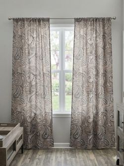Pair of SunSmart Paisley Total Blackout Curtain Panels - 50" x 84" (Taupe/Grey)
