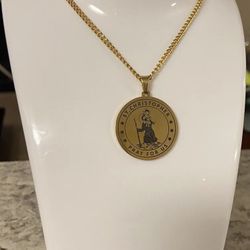 Gold Mens St Saint Christopher Medal Pendant Necklace Stainless Steel Amulet