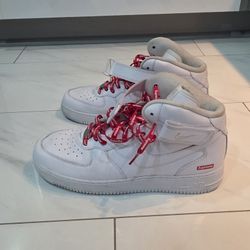 Size 11 - Nike Supreme x Air Force 1 Mid Box Logo - Triple White