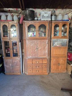 Oak Wood China Cabinet Hutch Set