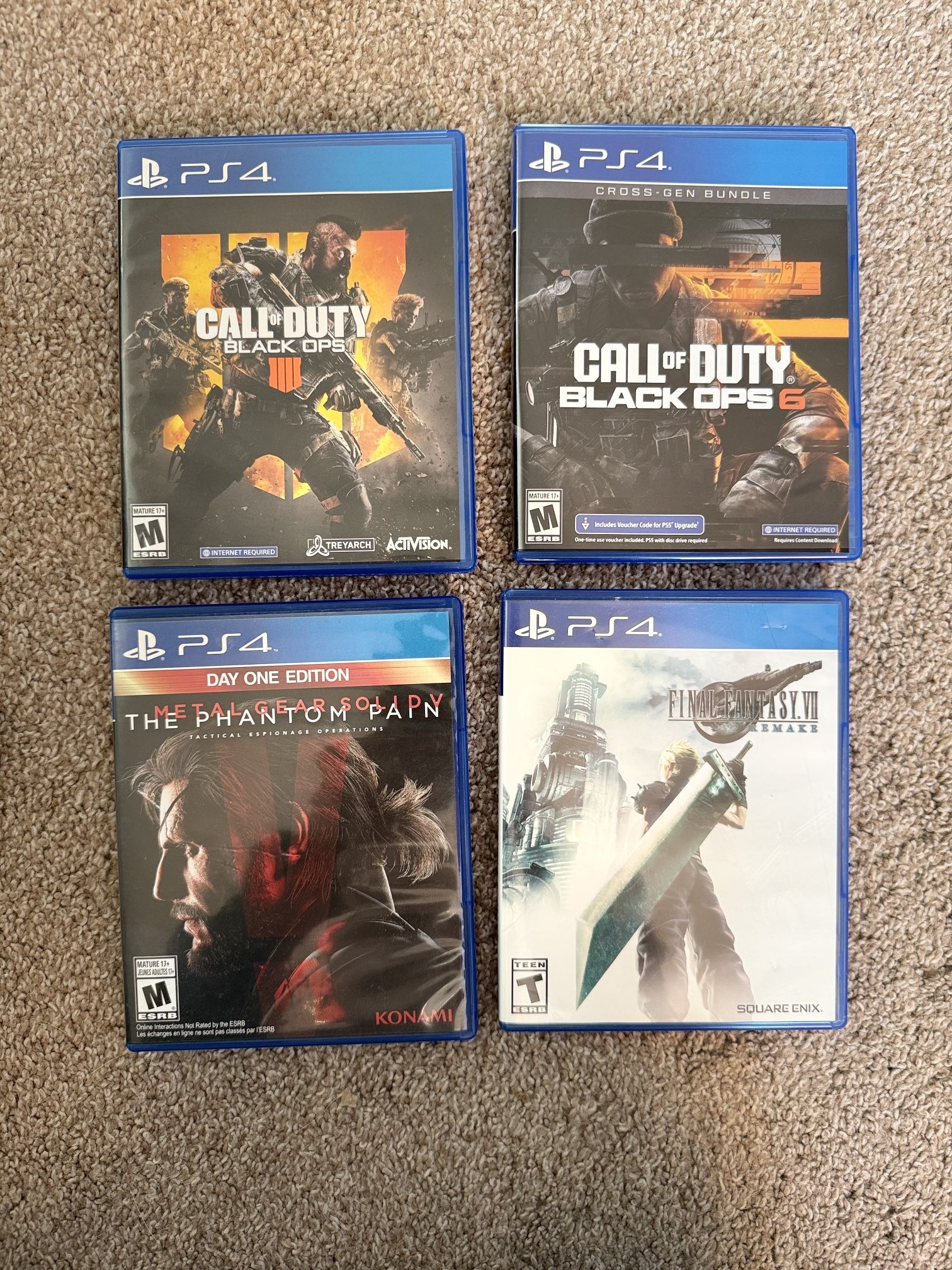 PS4 Games (Black ops 4 & 6, FF7 Remake, Metal gear solid)