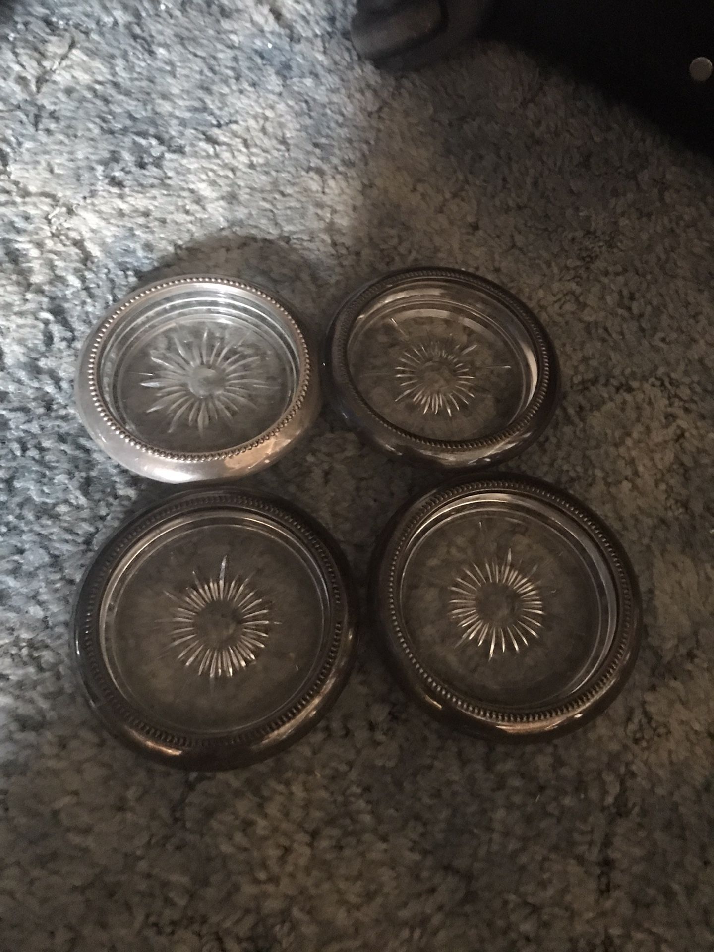 Vintage Set Of Glass And Silver Ring Coasters Only $10 Firm
