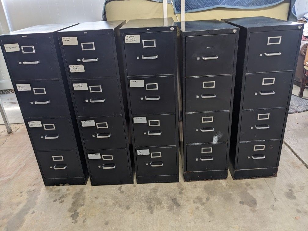 Set Of 5 Letter Size 4 Drawer File Cabinets