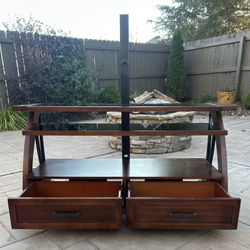 Entertainment Center & TV Console w/ Mount, Solid Wood w/ Glass Shelves, fits 70” TV. OBO!