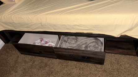 Queen bed with reading lights and 8 bin storage along with Memory foam gel mattress