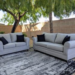 Comfortable Light Gray Sofa & Loveseat Set - ( Like New ) - Free Delivery Today