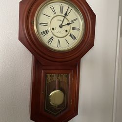 Antique Waltham 1970's School House Chime Cherry Wall Clock With Key