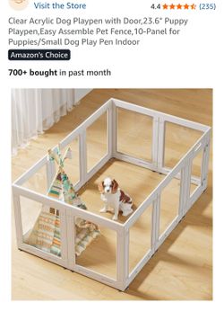 Clear Acrylic Dog Playpen with Door,23.6" Puppy Playpen,Easy Assemble Pet Fence,10-Panel for Puppies/Small Dog Play Pen Indoor