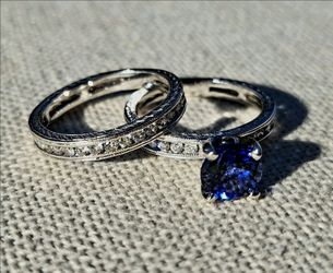 14K White Gold Sapphire & Natural Diamond Bridal Wedding Set ◇ 2.70ctw.