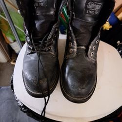 Work Boots Size 10M Steel Toe Color Black Coleman 