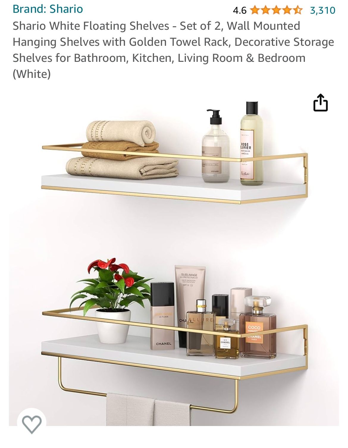 Shario White And Gold Floating Shelves - Brand New In Box