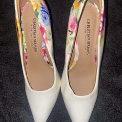 Christian Siriano White Heels with Floral Design