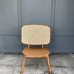 Mid Century Modern Wood Cane Lounge Armless Chair