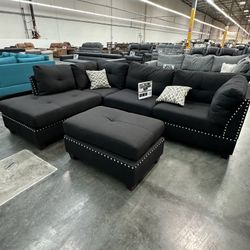 Sectional  Sofa Chaise  And Ottoman.  New Sectional Come In A Box Color Black 