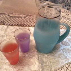 Vintage West Virginia Blends Glass Pitcher With 2 Glasses