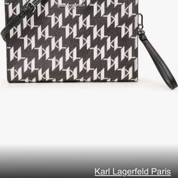 NWT Original Karl Lagerfeld Paris Adele Wristlet Crossbody Monogram Black White