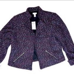 Chico's Womens Purple Metallic Eyelash Tweed Blazer Jacket 