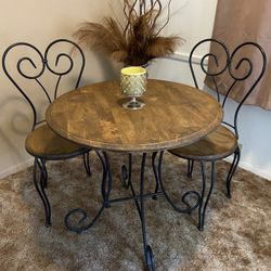 Antique Oak & Wrought Iron Ice Cream Parlor Table/chairs