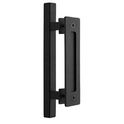SUYA 12 Inch Sliding Barn Door Handle Heavy Duty Pull and Flush Handle Set Large Rustic Two Side Design Fits for Kitchen Gate Sheds Garage,Matte Black