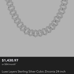 Luxe Layers Sterling Silver Cubic Zirconia 24-inch 13MM Cuban Link Chain