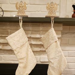 Elegant Angel Stocking Holders & Stockings (set of 2)