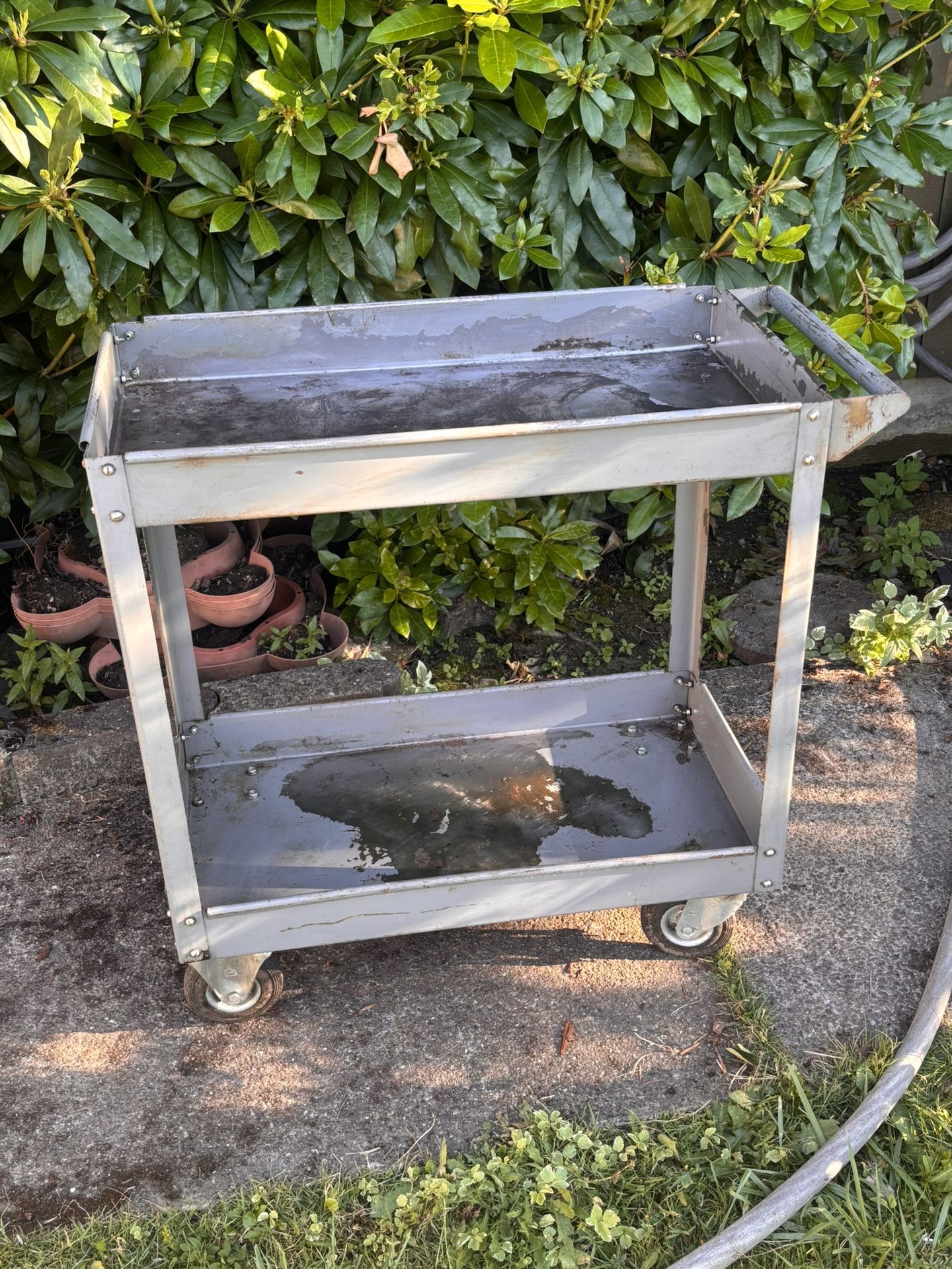 Utility Cart with Deep Lipped Metal Shelves: