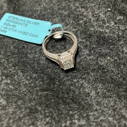 1.4 Kt Sterling Silver Moissanite Emerald Cut Ring 