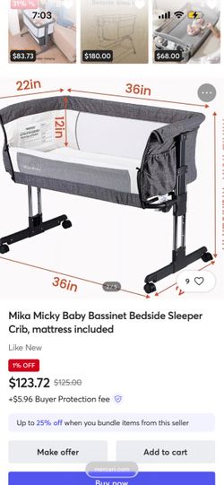 Mika Micky Baby Bassinet Bedside Sleeper Crib