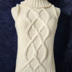 Sweater Vest Womens SMALL Cable Knit Turtleneck 