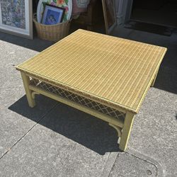 Wicker And Rattan Coffee Table With Glass Top
