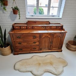 Rustic Pine Sideboard With Multi-Drawer Top & Hidden Storage Cabinet 