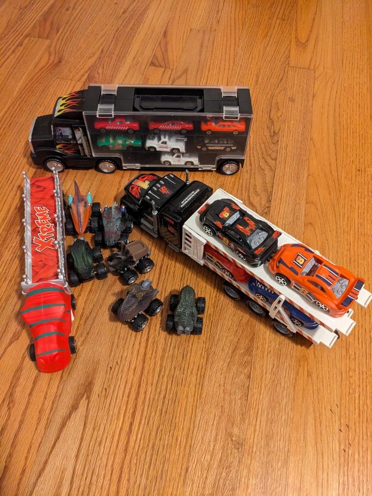 Toy Car Carrier Trucks With Cars -- 27 Pieces 