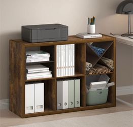 New in box 6-Cube Storage Organizer Bookshelf – Amber Pine Wood Finish – New in Box