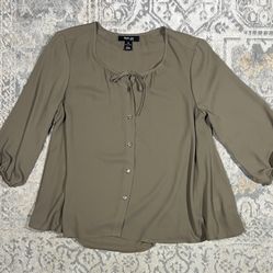 Style & Co Petite Top Blouse Women's Button Up Tie Front Size PS 3/4 Sleeve