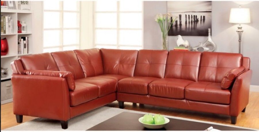 Sectional Sofa Red Faux Leather, Solid Wood, Others. New Especial Price